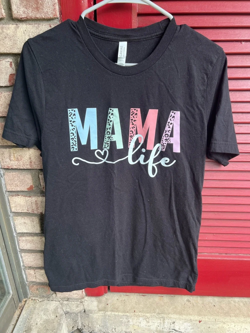 Bella Canvas MAMA Life Medium Graphic Tee Black with Pastel Accents - Picture 2 of 6